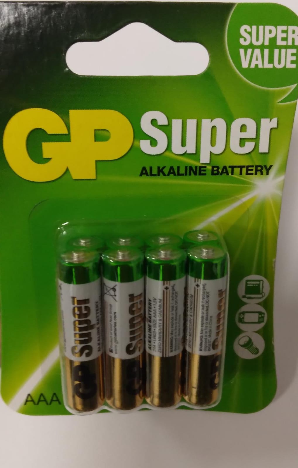 BATERIA GP SUPER ALKALINE AAA R03 (24A-U8)(12)8sz BATERIA GP SUPER ALKALINE AAA R03 (24A-U8)(12)8sz